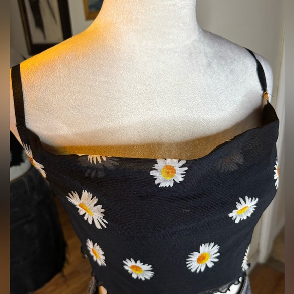 90’s lovely Day Mesh Crop Top Daisy Floral Pattern Vintage Retro Spaghetti Strap - Picture 5 of 6